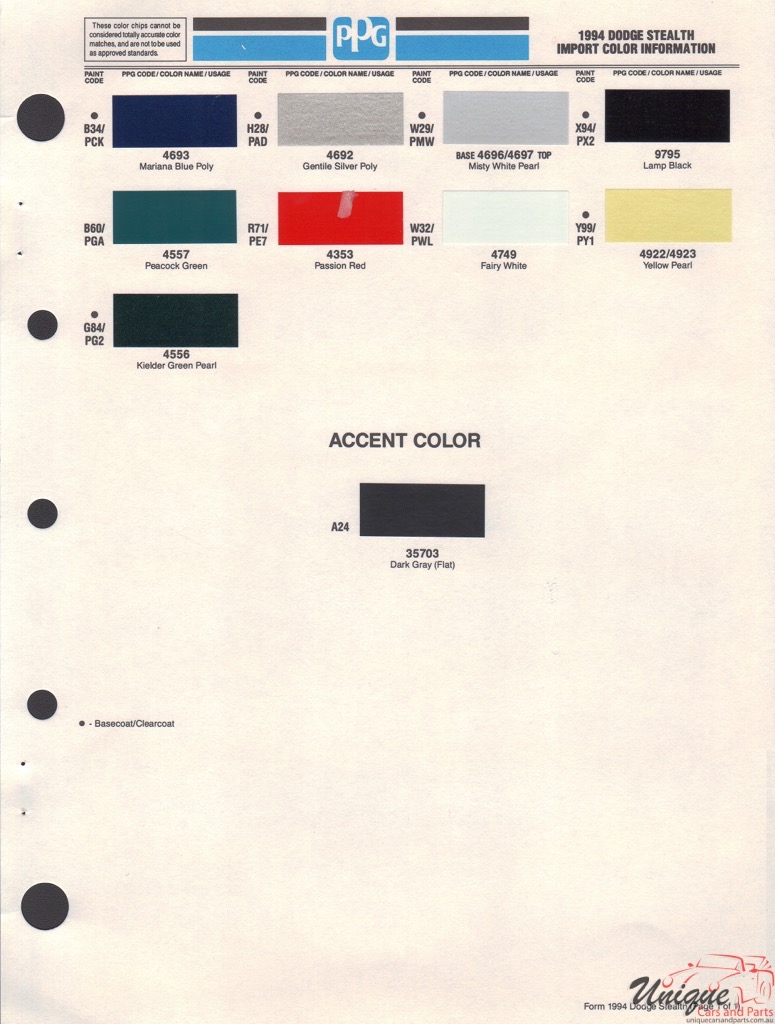 1994 Dodge Stealth Paint Charts PPG 3
